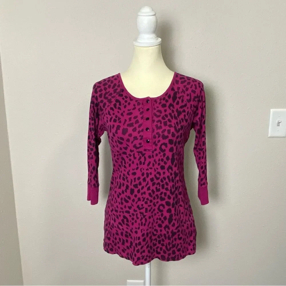 Betsy Johnson Intimates Pink Animal Print Thermal P.J Top Women's Size Small
